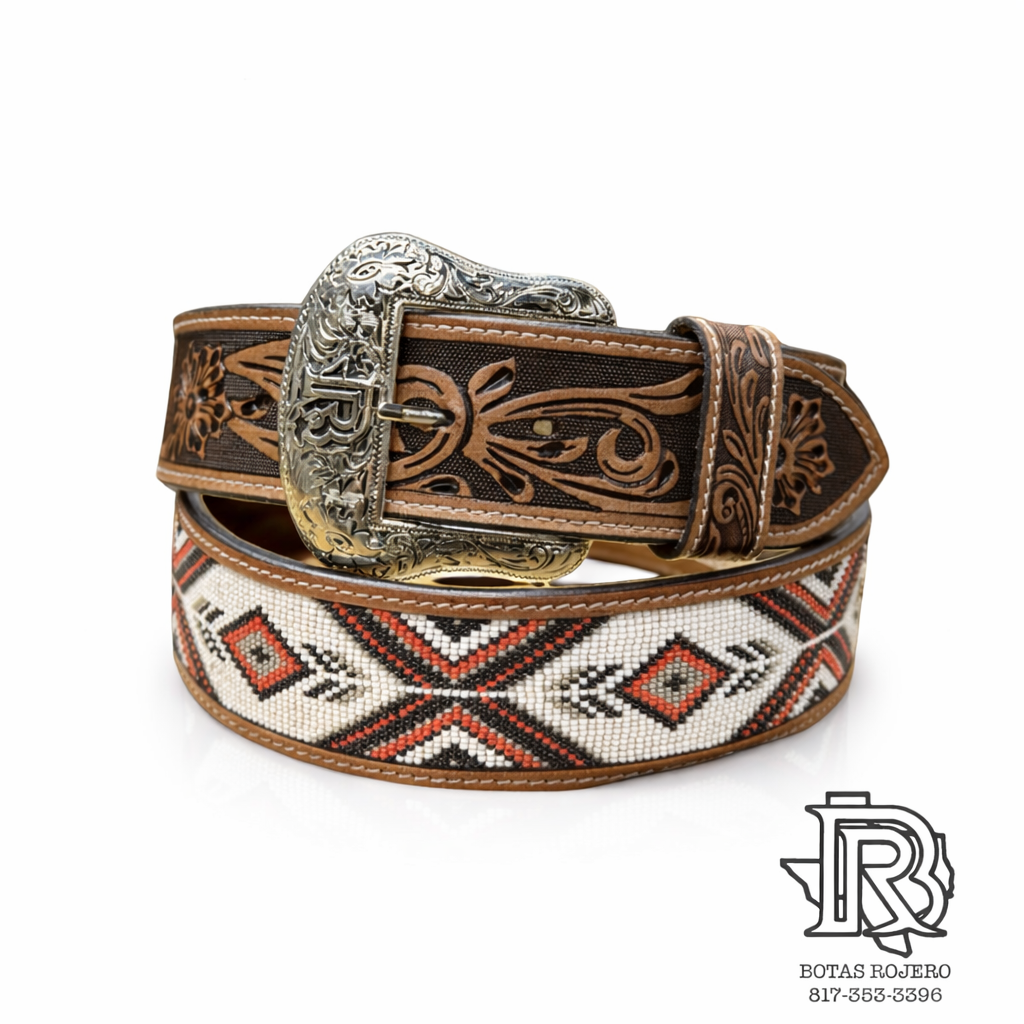 “ ELI “ | 2 INCH BELT RED BEADED WESTERN BELT IRON SPUR ™️