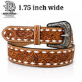 “ MANNY ”| 1.75 INCH IRON SPUR MEN’S TOOLED LEATHER BELT WITH BUCK STITCH