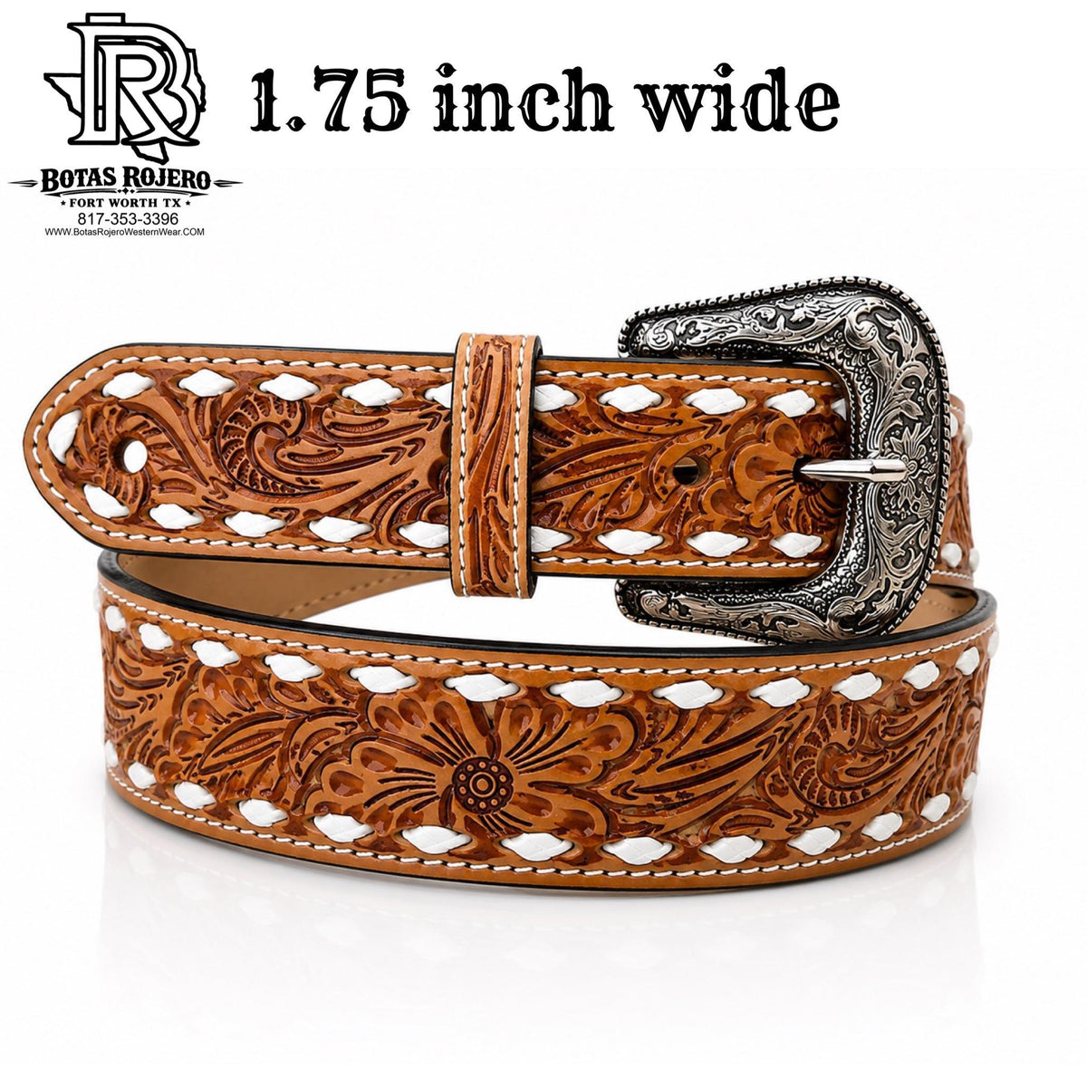 “ MANNY ”| 1.75 INCH IRON SPUR MEN’S TOOLED LEATHER BELT WITH BUCK STITCH
