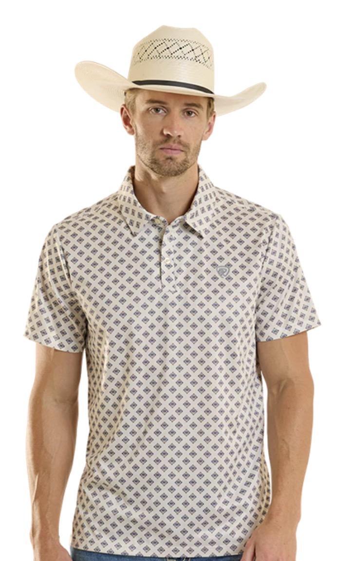ROCK & ROLL MEN’S NATURAL MINI AZTEC GEO PRINTED POLO | BM51T08711