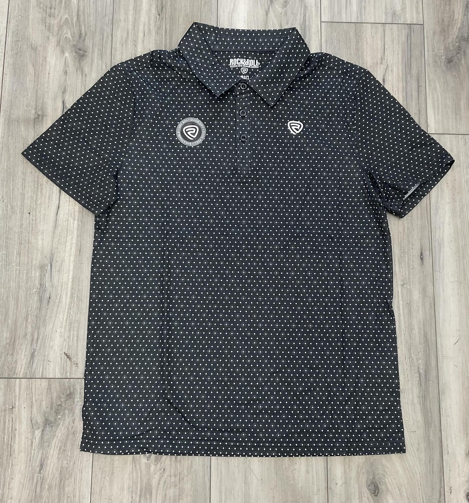 ROCK & ROLL MEN’S GEO ALLOVER PRINTED BLACK POLO | BM51T08331