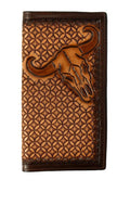3D Western Wallet Mens Rodeo Cow Skull Stained Edge Brown |D250015302
