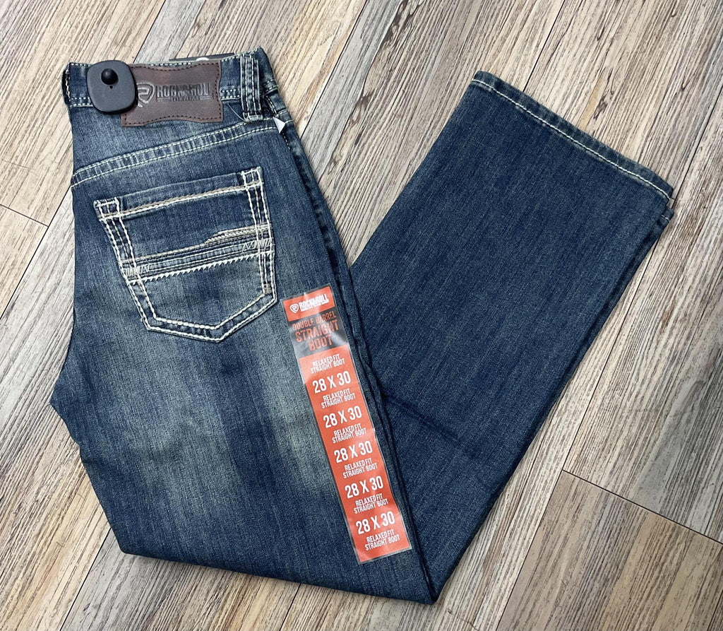 ‘’Jason’’ Men’s Rock & Roll Dark Vintage Relaxed Fit Straight Boot Jeans | BM0SD07354