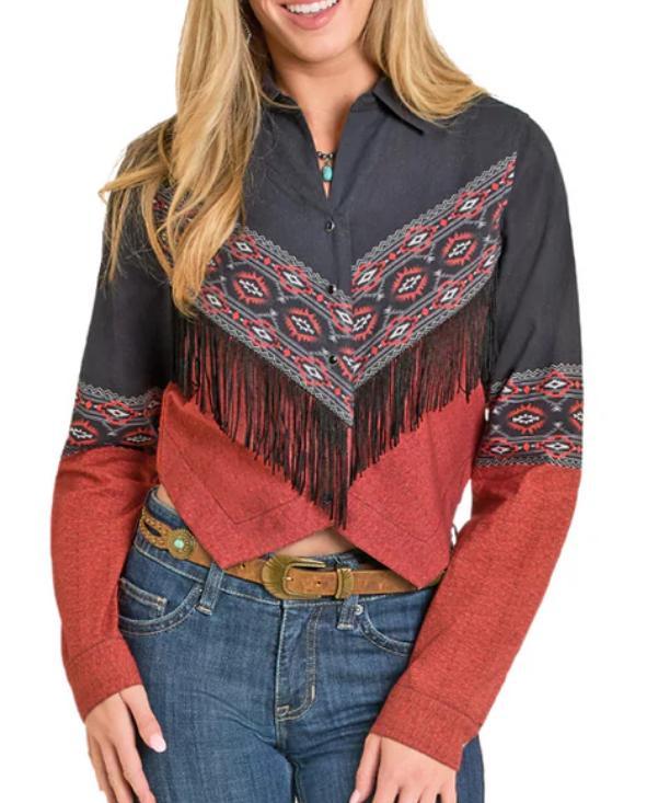 ROCK&ROLL WOMEN RETRO AZTEC BORDER SHIRT |BWN2S07778