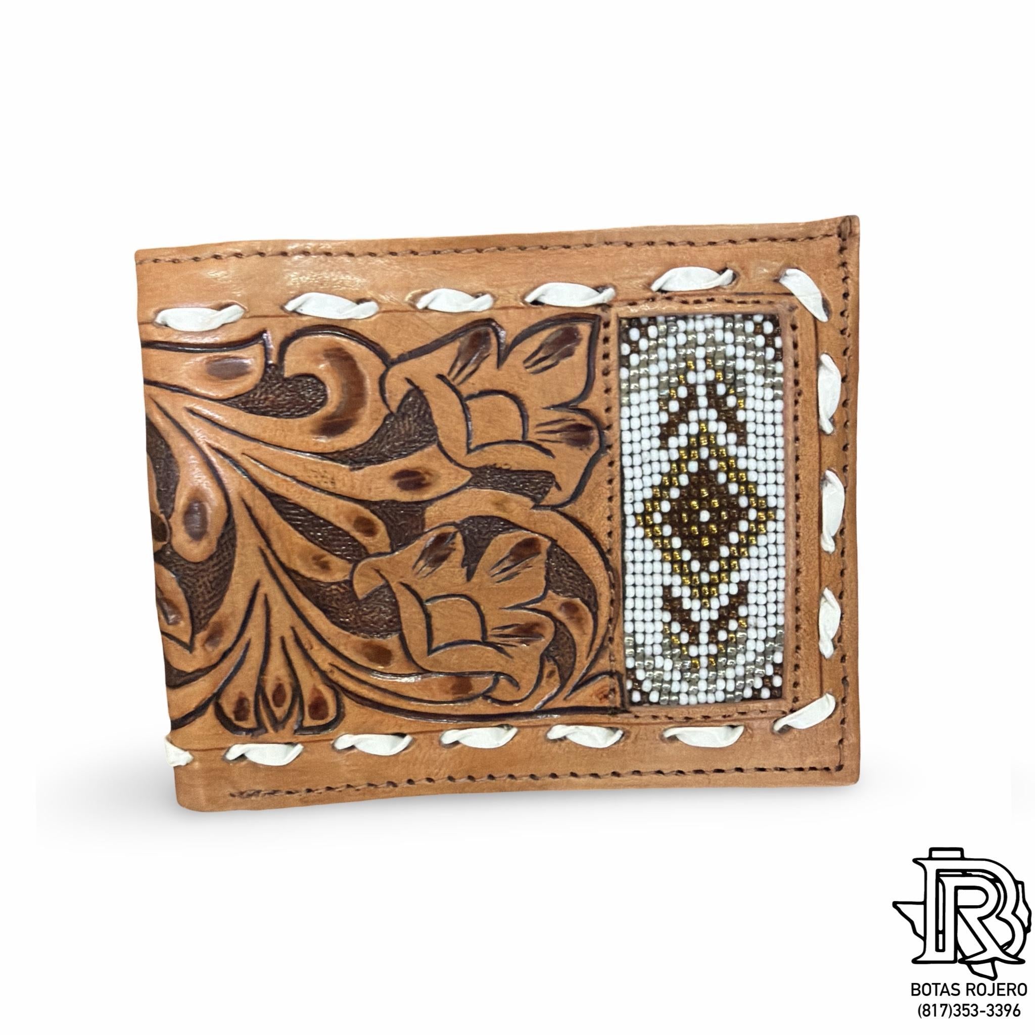 “ Damian  “ |IRON SPUR WESTERN CO. MEN BI FOLD WESTERN TOOLED LEATHER WALLET BEADED