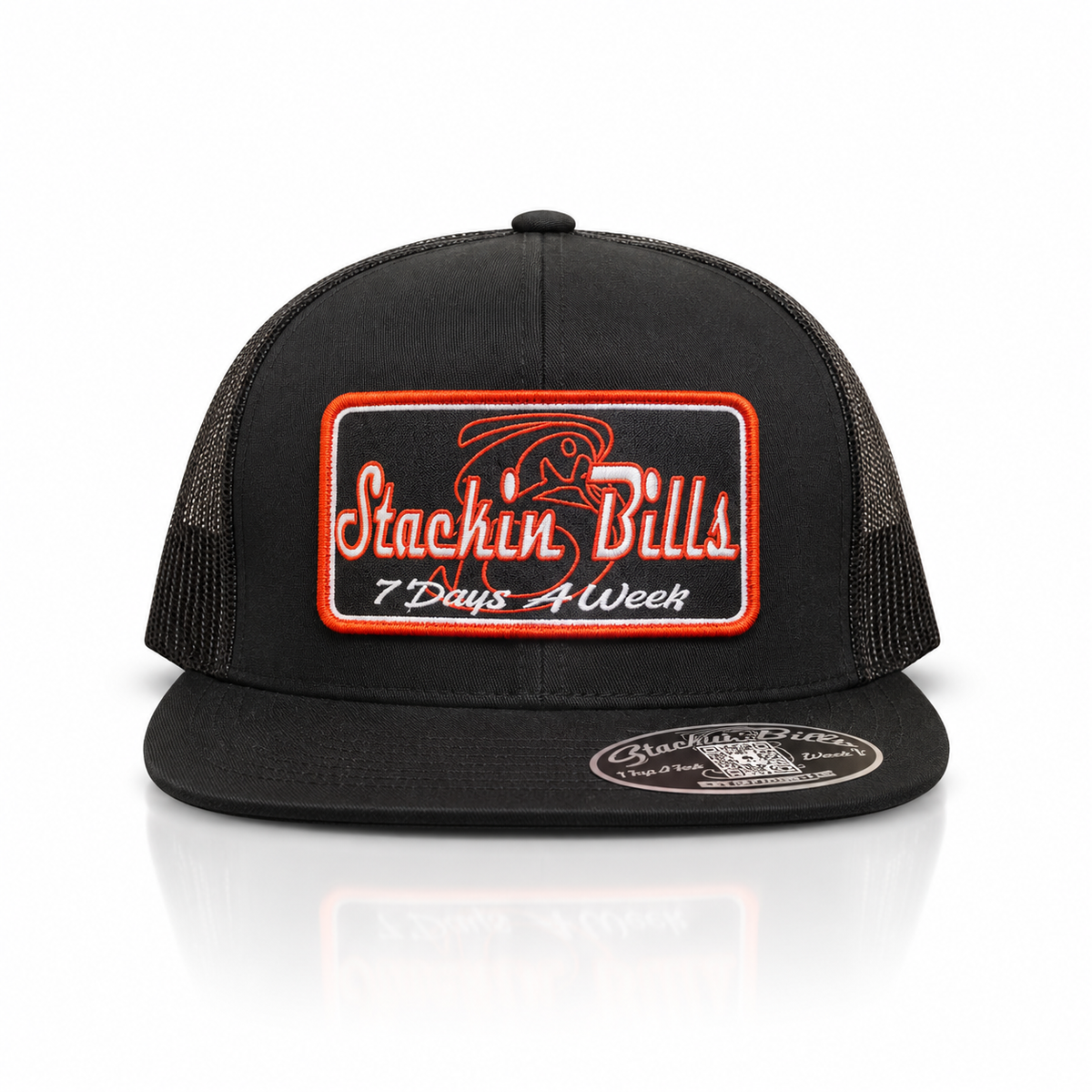 “ SB BONES “ STACKIN BILLS CAPS BLACK WITH RED LOGO SNAP BACK