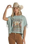 Rock & Roll Ladies Desert Rodeo Fringe Sky Blue T-Shirt|  BW21T02064
