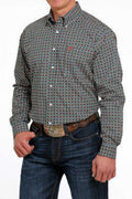 MEN'S GEOMETRIC BUTTON-DOWN WESTERN SHIRT - WHITE / BLACK / TEAL /  Cinch | MTW1105496