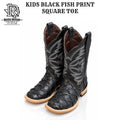 " GAEL " KIDS FISH PRINT BLACK SQUARE TOE BOOTS  JR KIDS