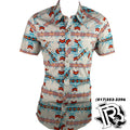 LIGHT CREAM AZTEC SHIRT | SHORT SLEEVE MEN WESTERN SHIRT B1S9415