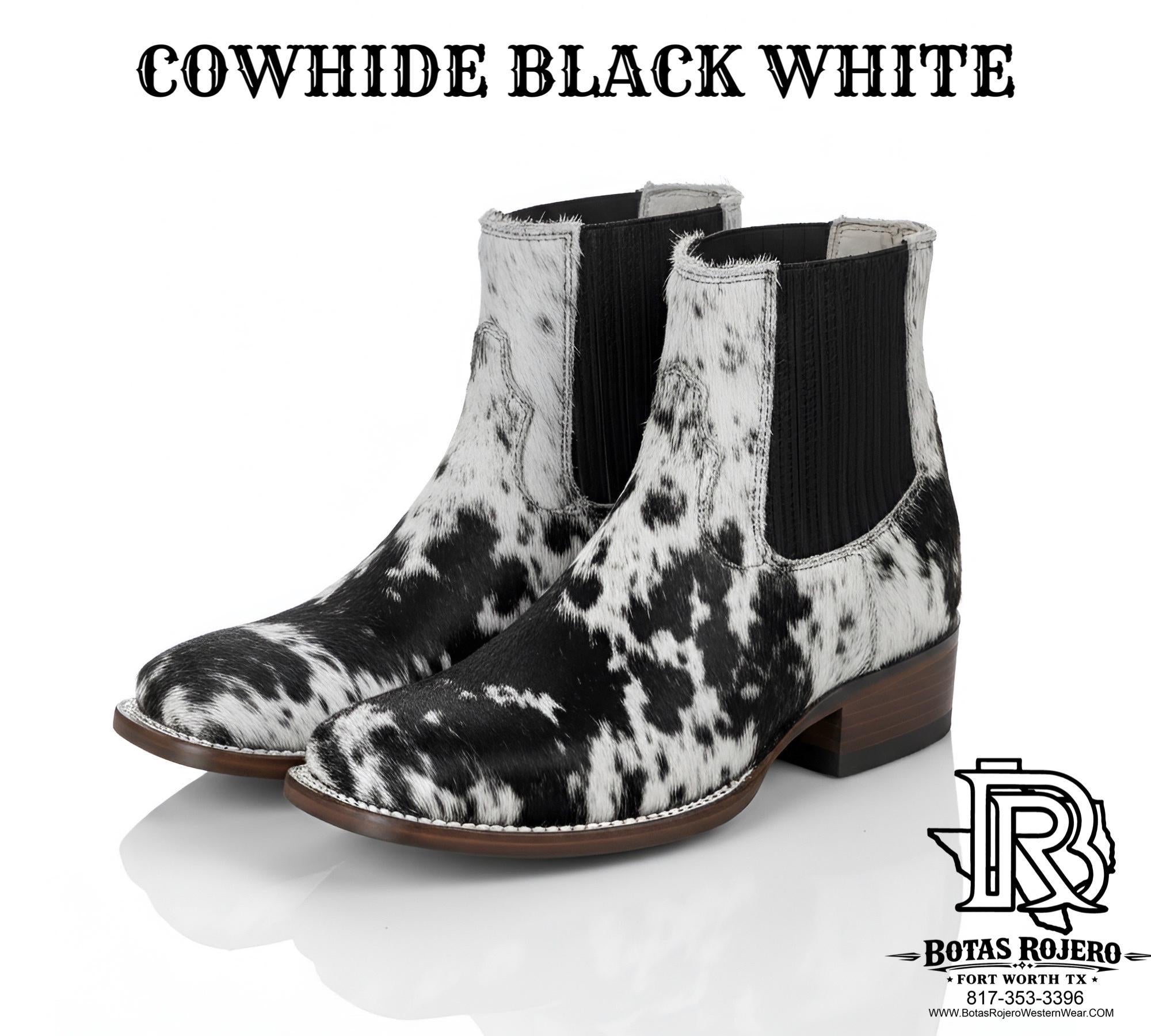 BOTIN CHARRO COLOR NEGRO Y BLANCO PUNTA CUADRADA