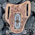 “ Damian “ | MEN KNIFE SHEATH TOOLED LEATHER BEADED | IRON SPUR