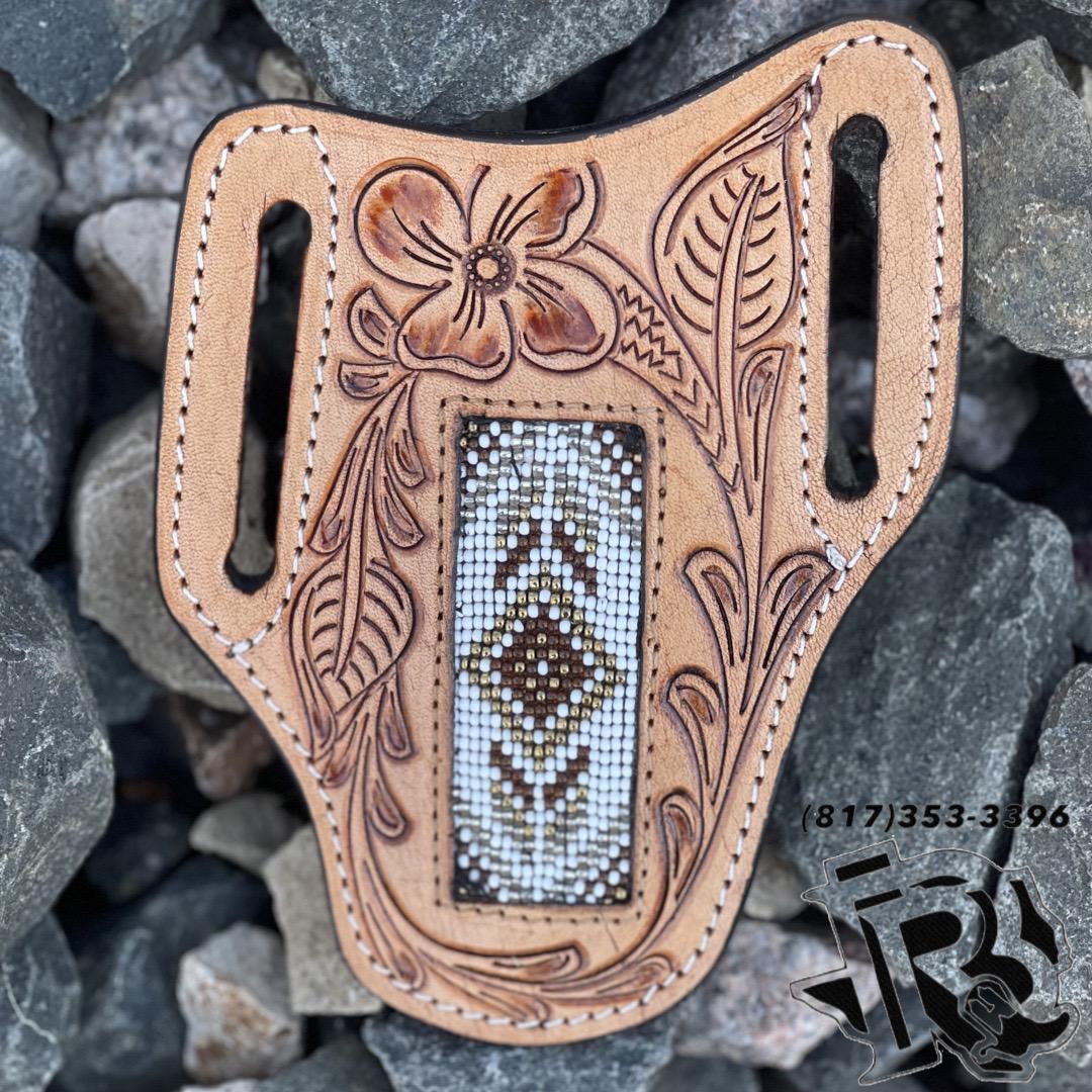 “ Damian “ | MEN KNIFE SHEATH TOOLED LEATHER BEADED | IRON SPUR