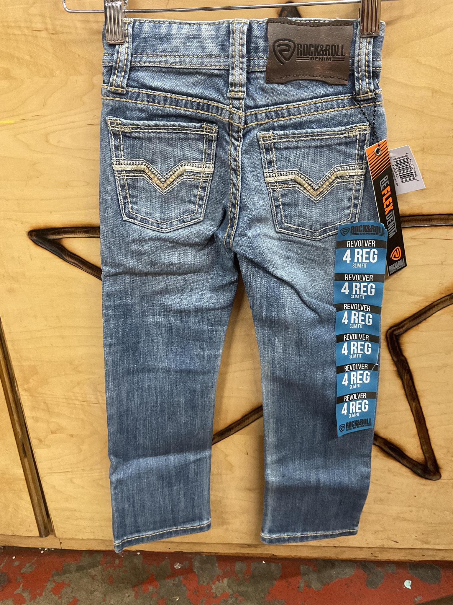 BOYS CINCH REF IVORY/BEIGE LEATHER V EMB MEDIUM WASH JEANS | RRBD1RRYWH