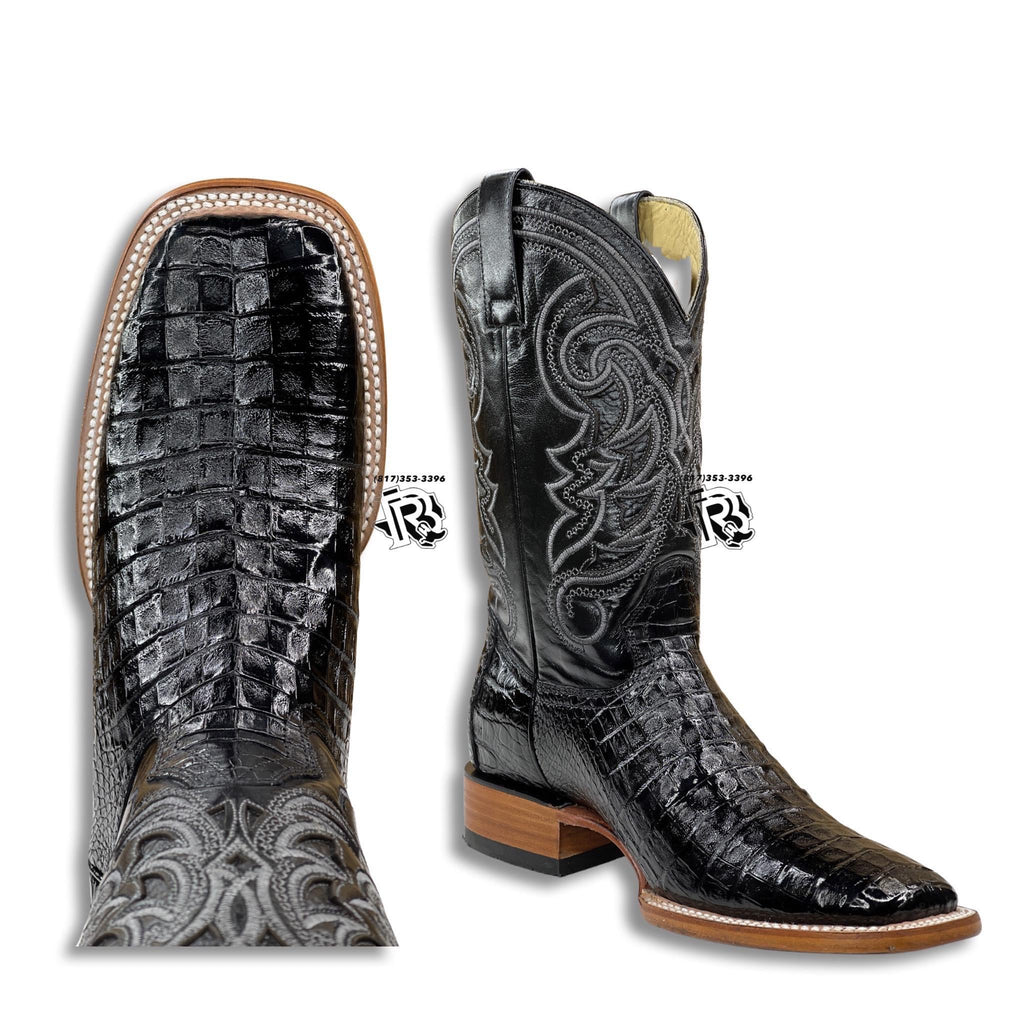 CAIMAN BELLY ORIGNAL BLACK | MEN WESTERN SQUARE TOE BOOTS ARANGO