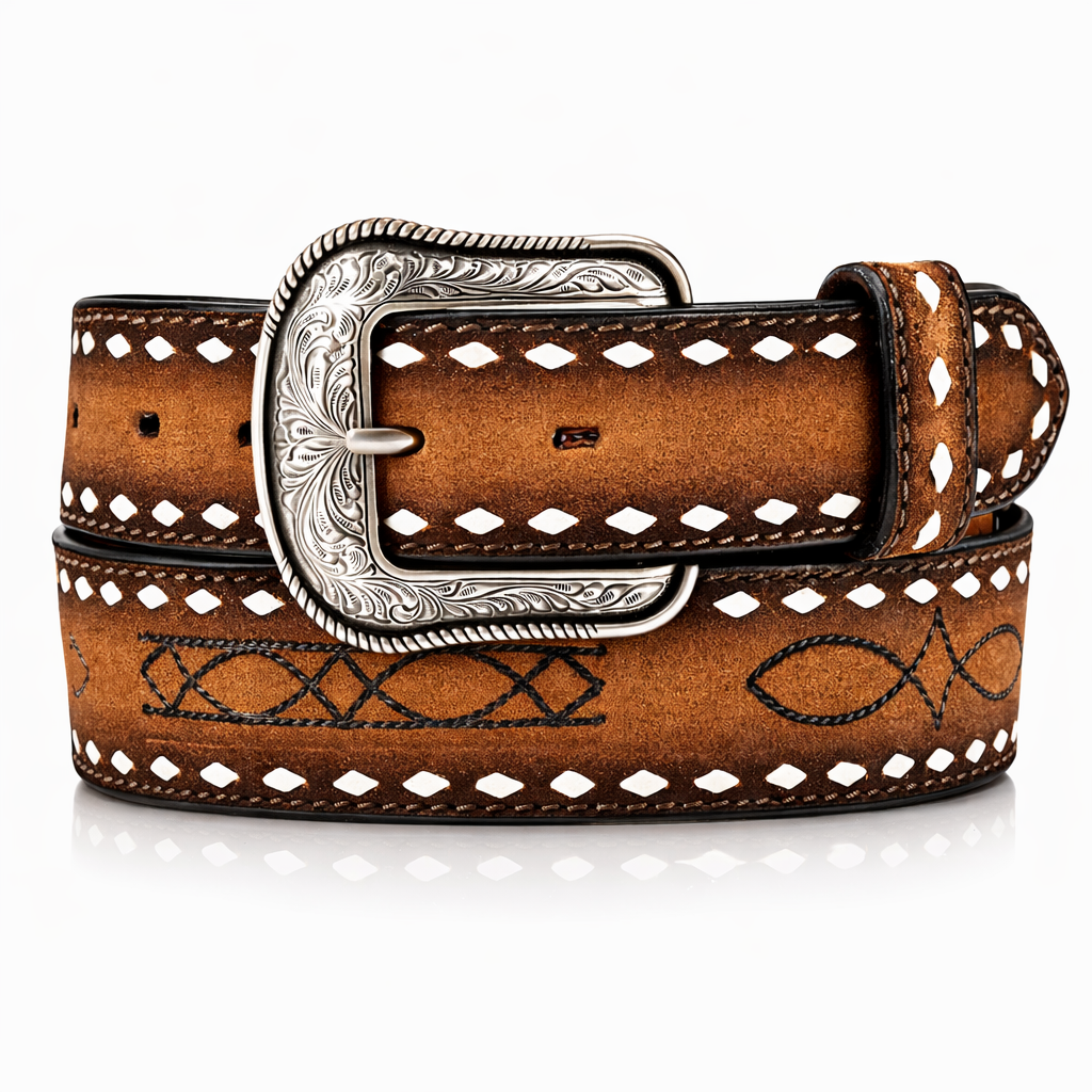 Men’s 3D Embroidered Western Belt – Brown – Style D100019402