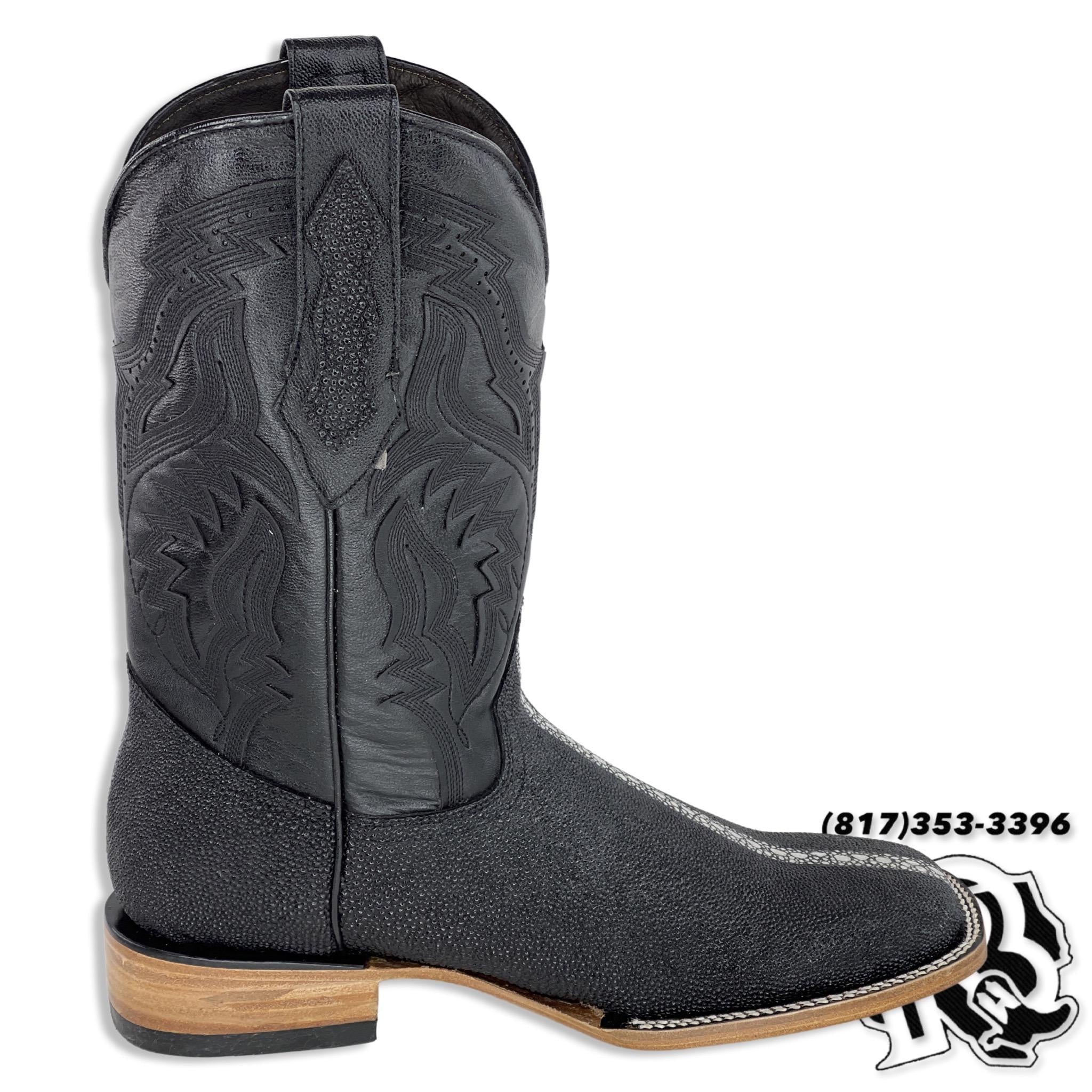 “ Jessie “ | Men Western Square Toe Boot Black Leather Print