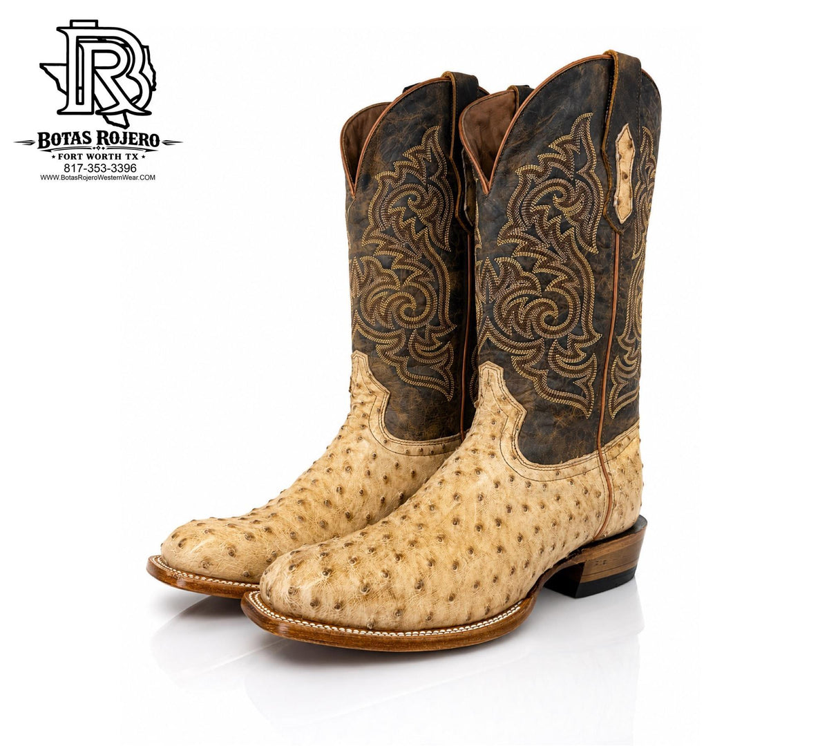 CUTTER TOE “ ROLANDO “ MEN’S ORIGINAL OSTRICH TAN MEN WESTERN BOOTS