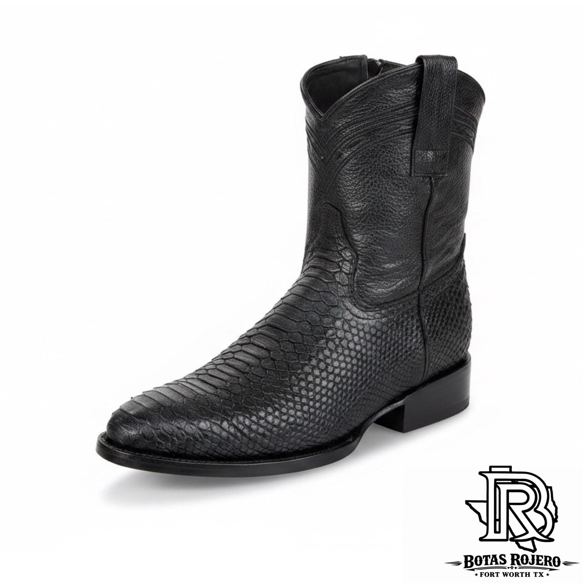 PYTHON BLACK PRINT MEN WESTERN BOOT ROUND TOE WITH ZIPPER