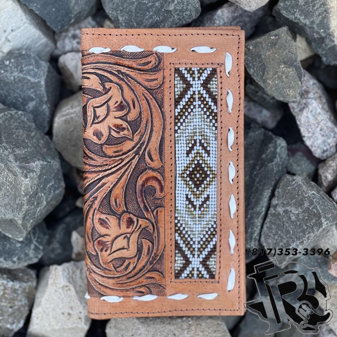 “ Damian  “ | MEN BI FOLD WESTERN TOOLED LEATHER WALLET BEADED