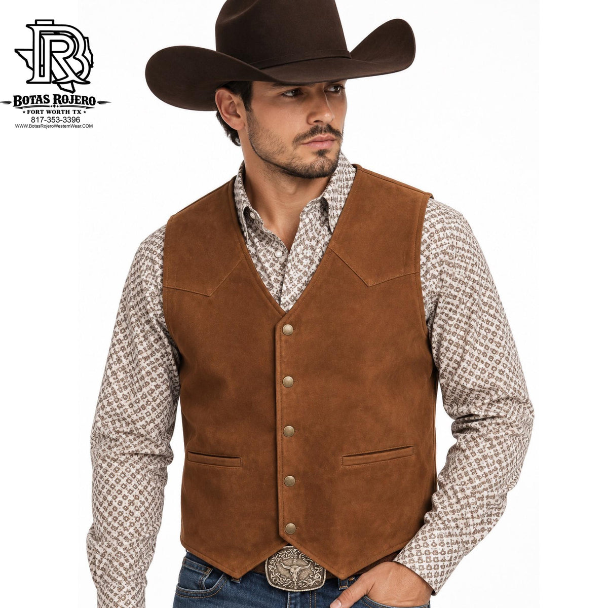 MEN WESTERN BROWN VEST SUEDE