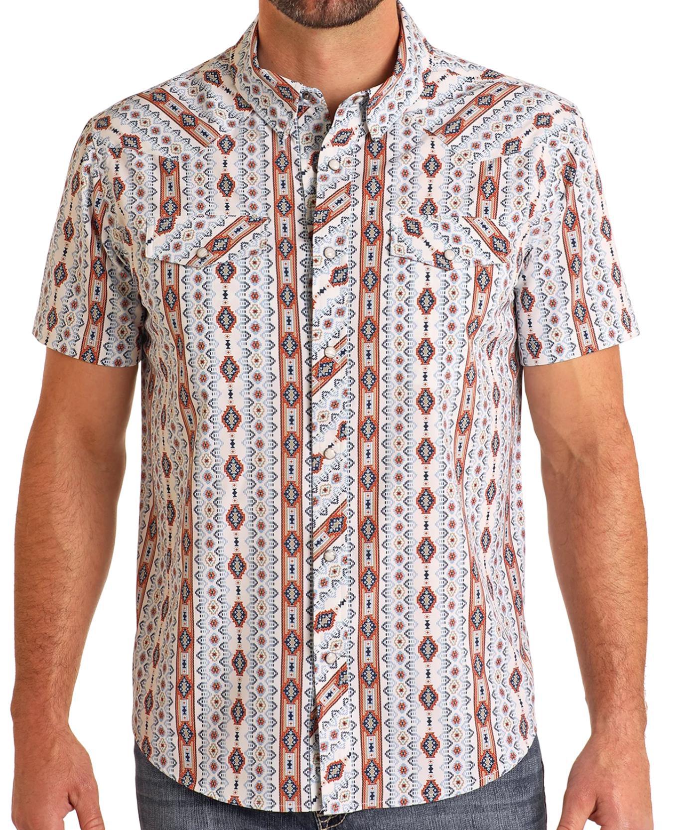 Mens Panhandle short sleeve Blue Snap Shirt | TMN3S05715