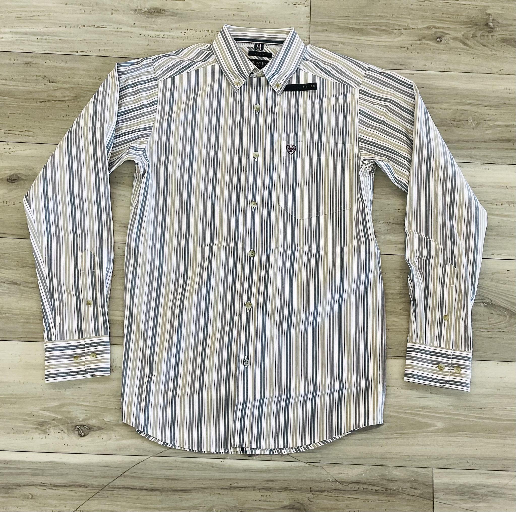 ARIAT MEN’S PRO PRYCE FITTED WHITE STRIPE LONG SLEEVE SHIRT | 10071575