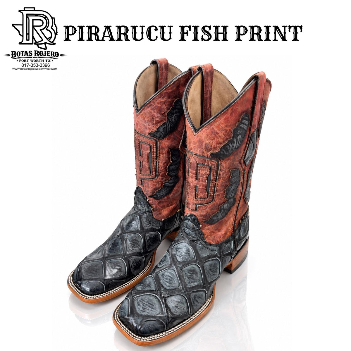 “ ENI “  PRINT PIRARUC FISH BOOT ENI MEN SQUARE TOE WESTERN BOOTS