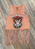 WOMEN’S ROCK & ROLL BURNT ORANGE GRAPHIC FRINGE TANK |BW20T06455