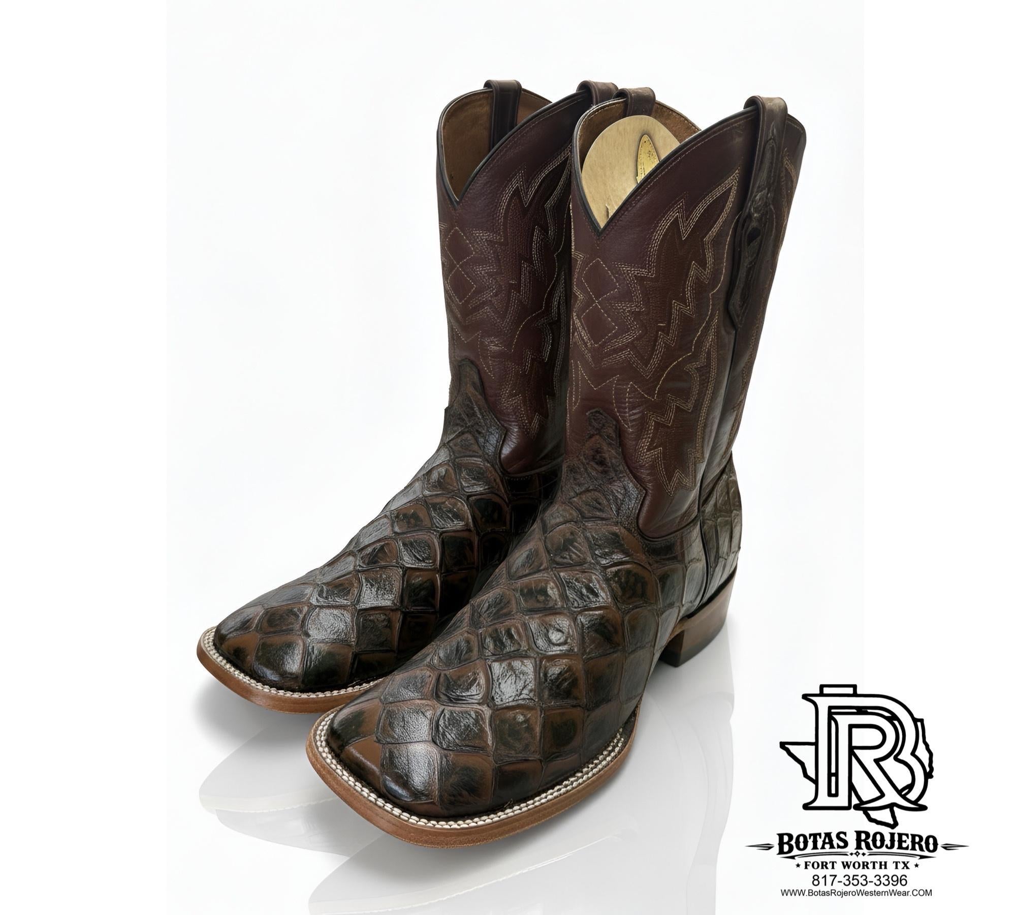 PIRARUCU MEN FISH BOOTS COLOR BROWN SQUARE TOE WESTERN BOOTS
