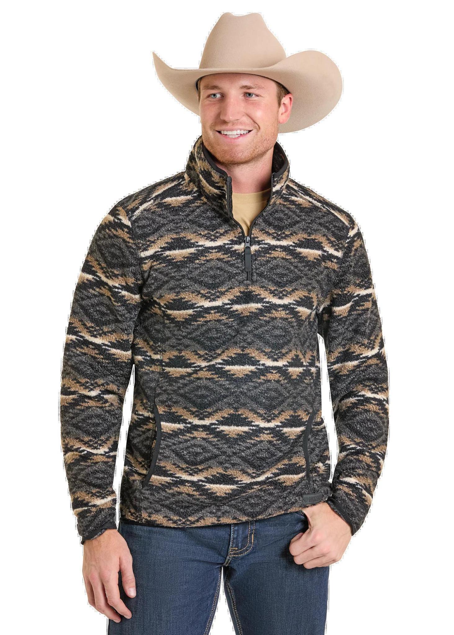 ROCK & ROLL MEN’S BLACK AZTEC PRINT BERBER PULLOVER | BM91C06750