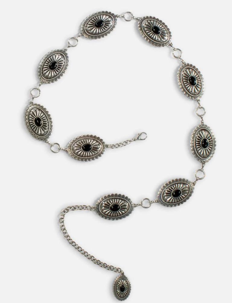 Ariat Western Womens Belt Chain Link Oval Concho Black Silver |A1515801