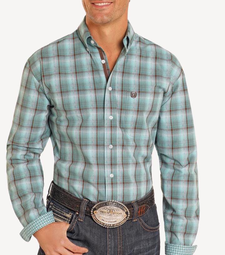 MENS PANHANDLE LONG SLEEVE TURQUOISE SHIRT | RMB2S04580