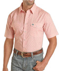 Panhandle Men's Slim Fit Diamond Print Snap Short Sleeve Shirt  Melon | PMN3S03335