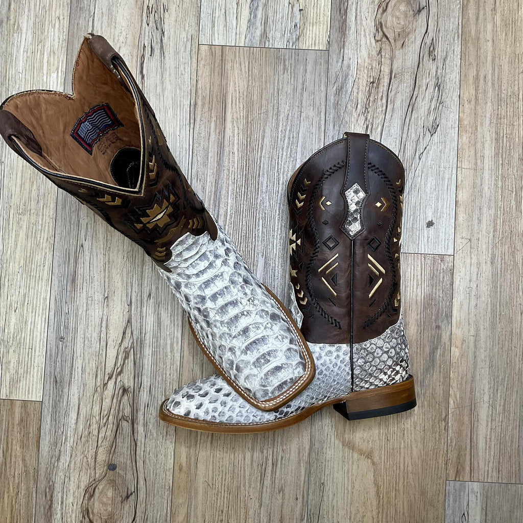 “ FRANK “ | JUMBO ORIGINAL PYTHON NATURAL MEN SQUARE TOE WESTERN BOOT
