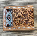 “ ANTHONY  “ | IRON SPUR WESTERN CO MEN BI FOLD WESTERN TOOLED LEATHER WALLET BEADED