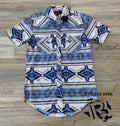 Mens short sleeve Aztec Woden blue shirt panhandle |RRMS1SR0QZ