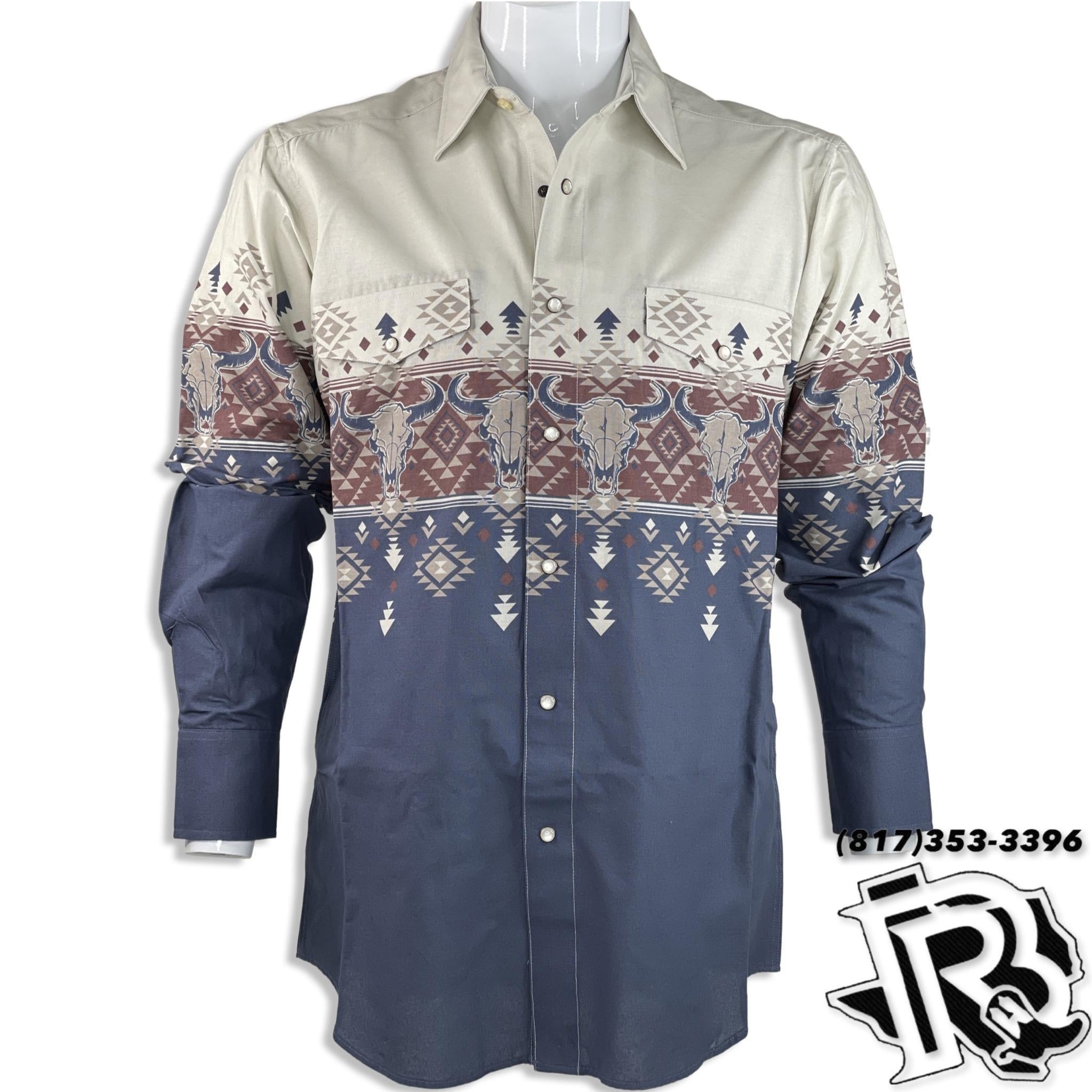 STEER SKULL AZTEC MEN SHIRT | LONG SLEEVE WESTERN  SHIRT (30S5049)