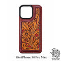 Flint | 14 Pro Max | Hand-Tooled Leather Phone Case Red