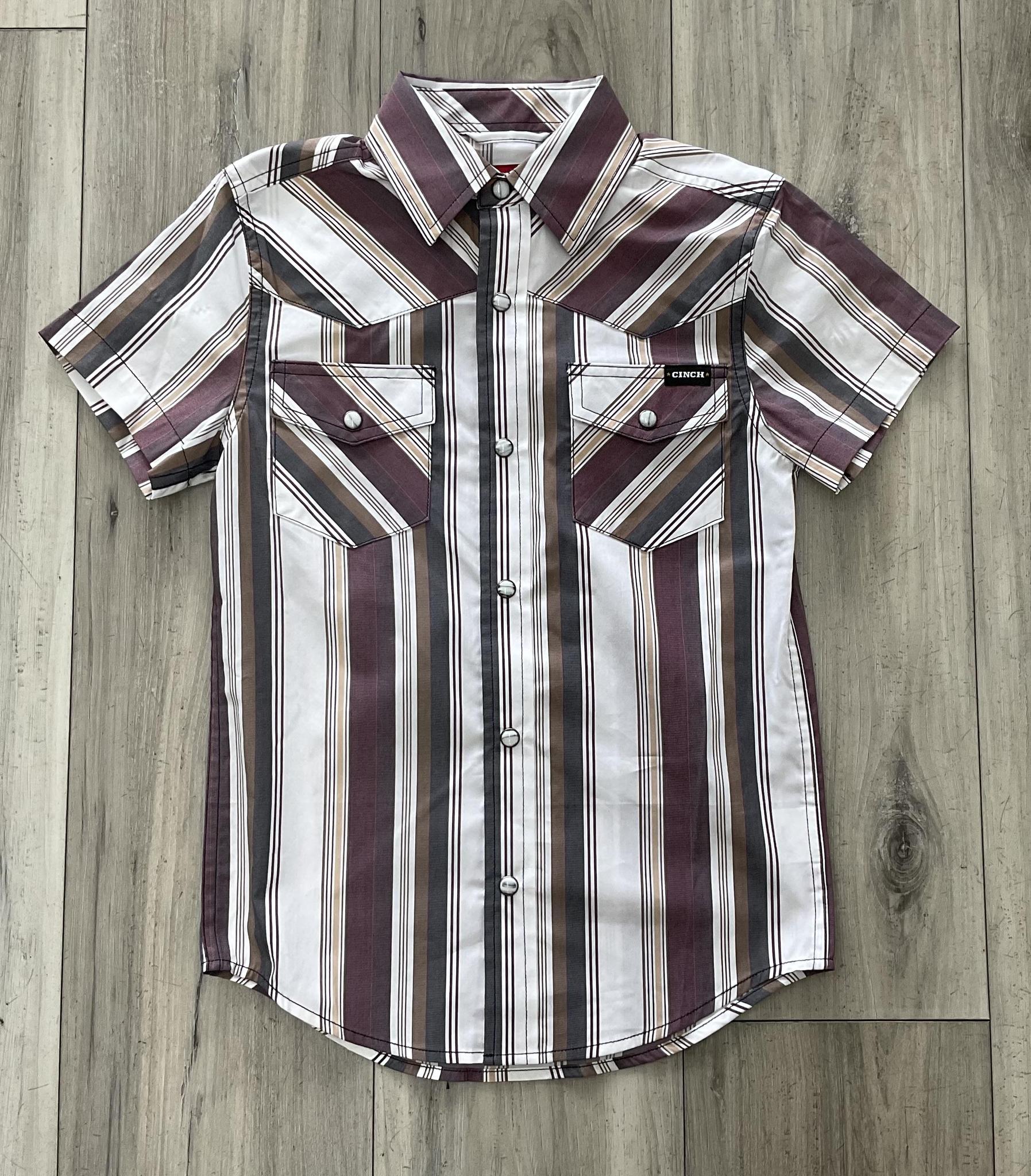 CINCH BOY’S SHORT SLEEVE WHITE STRIPE SHIRT | MTW7171002