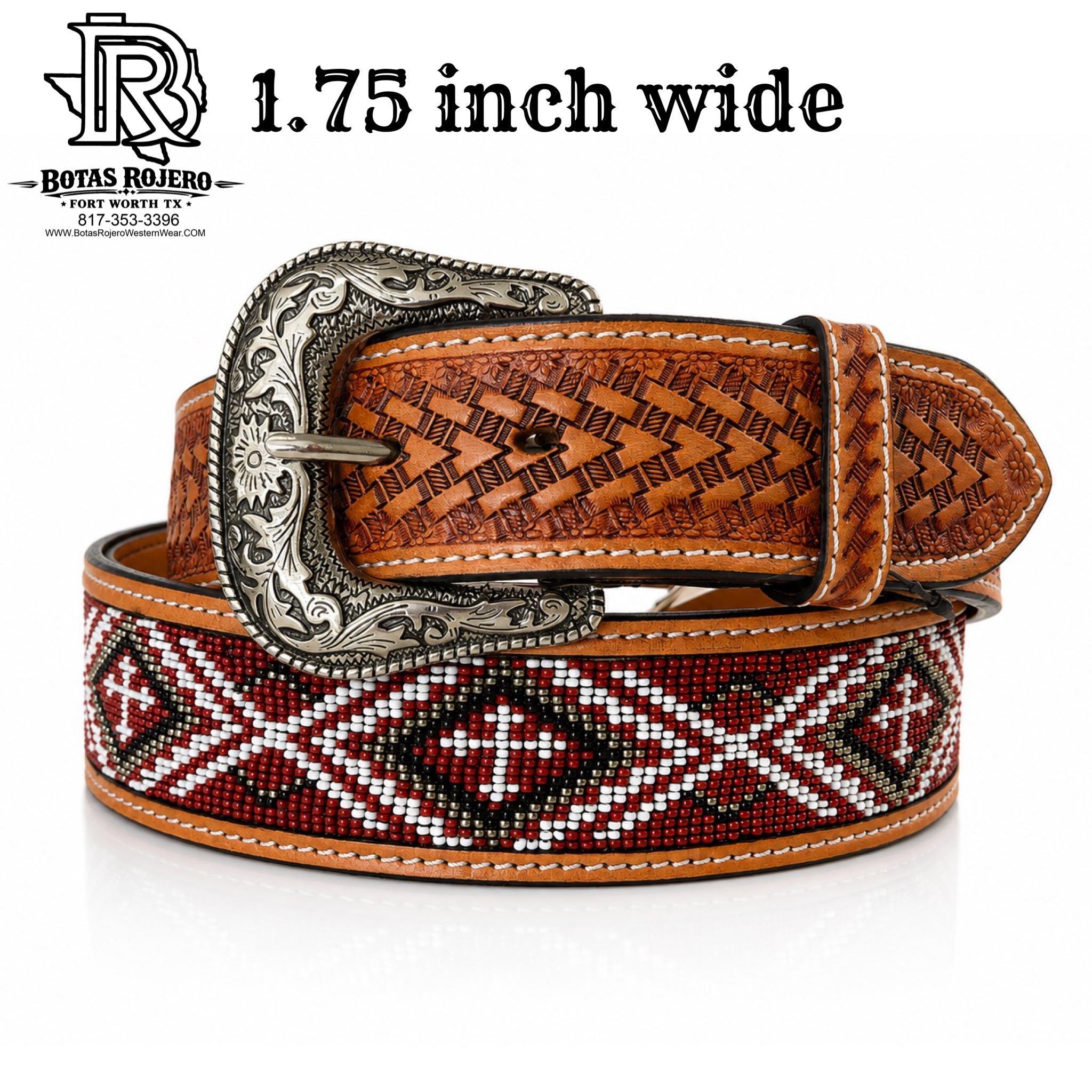 “ Burgundy Cross Diamond“  |1.75 Inch Iron Spur Western Beaded Belt Black and Burgundy  Beaded