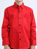 ‘’LEO’’ Kid´s Single Pocket Logo Modern Fit Stretch Red Dress Shirt |CTB10700
