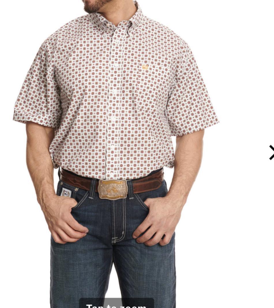 Cinch Men's White with Red Mustard and Black Medallion Print Short Sleeve | MTW1111428