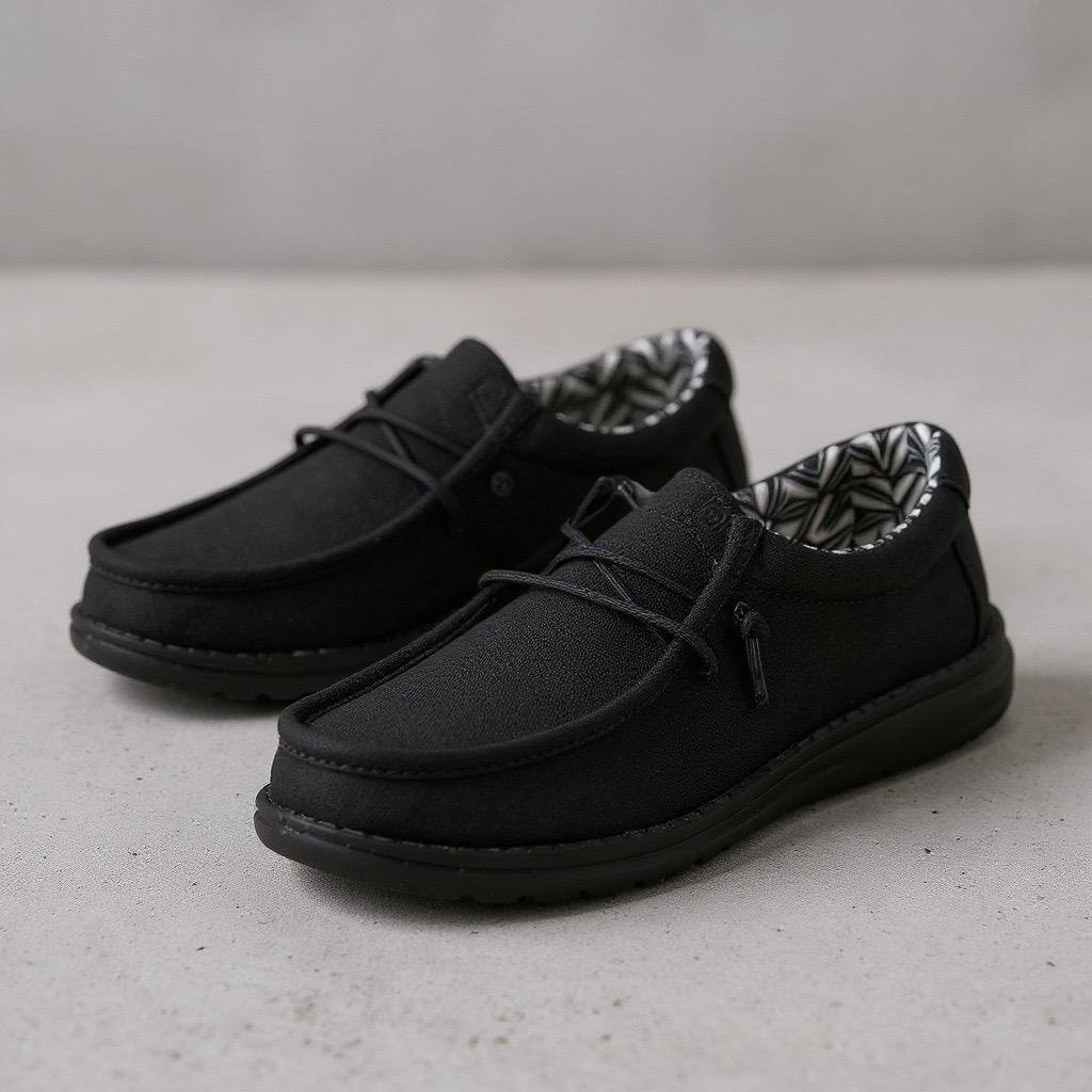 Hey Dude Boy's Wally Youth Stretch Canvas Black Slip On | 41144-060