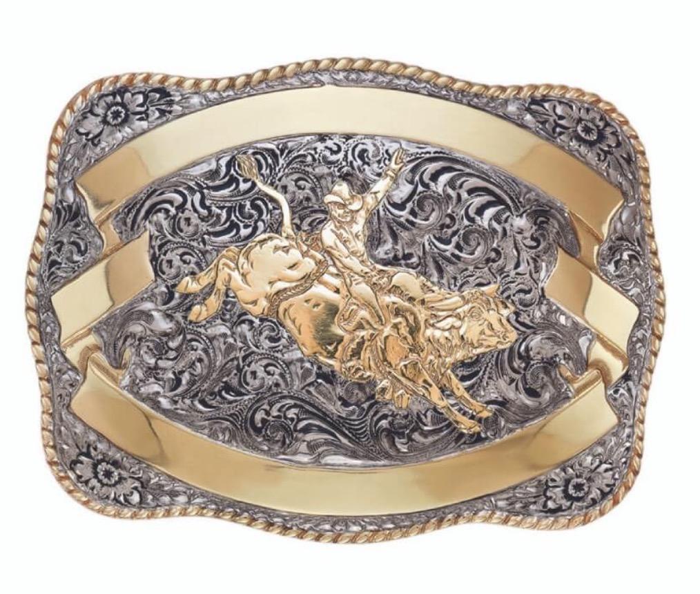 Crumrine Mens Silver & Gold Bull Rider Buckle  |C04610