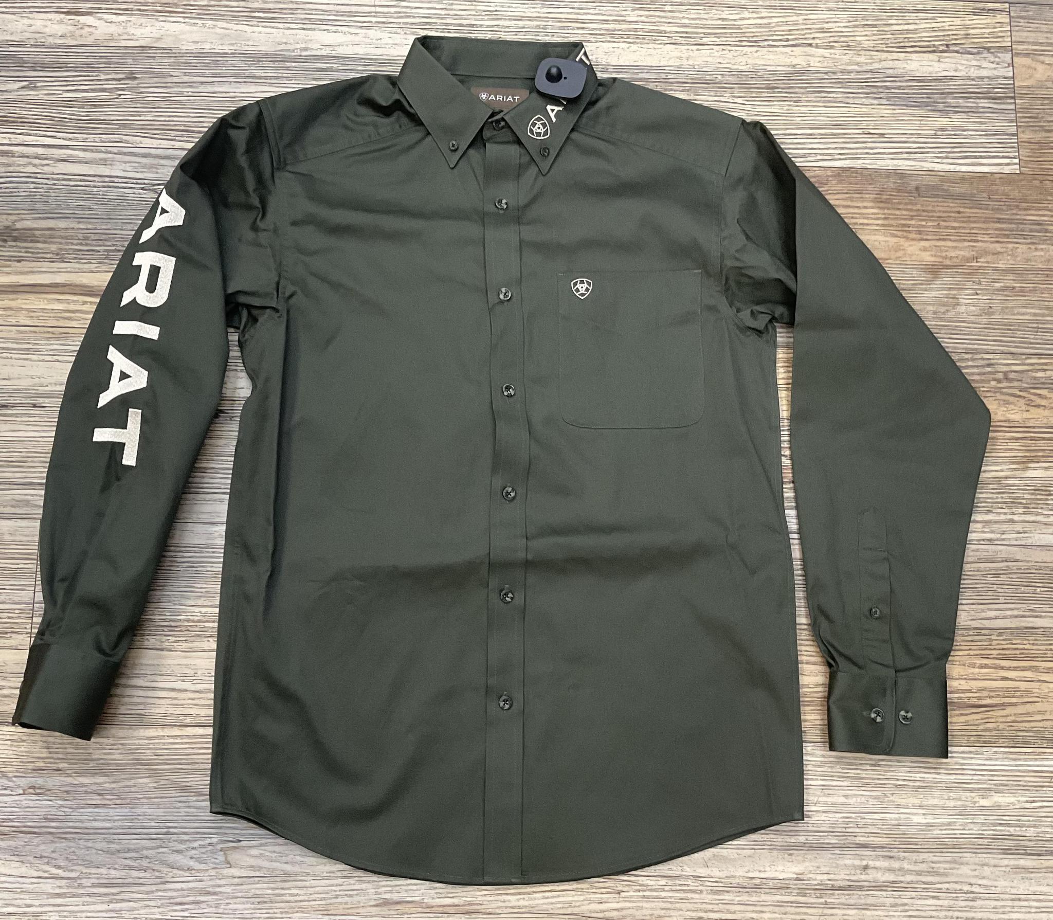 ARIAT MEN’S TEAM LOGO TWILL CLASSIC OLIVE/KHAKI LONG SLEEVE SHIRT | 10065845