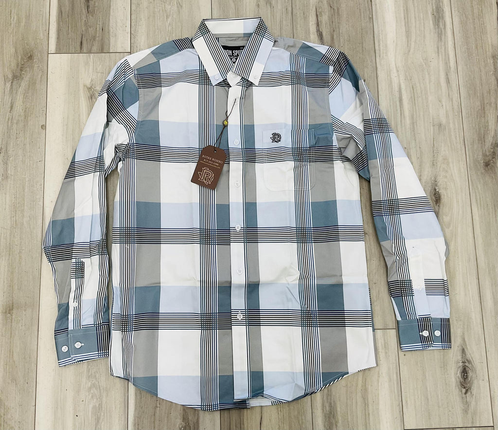 ‘’THE CLAY ’’ IRON SPUR  MEN’S WHITE STRIPE WESTERN LONG SLEEVE SHIRT