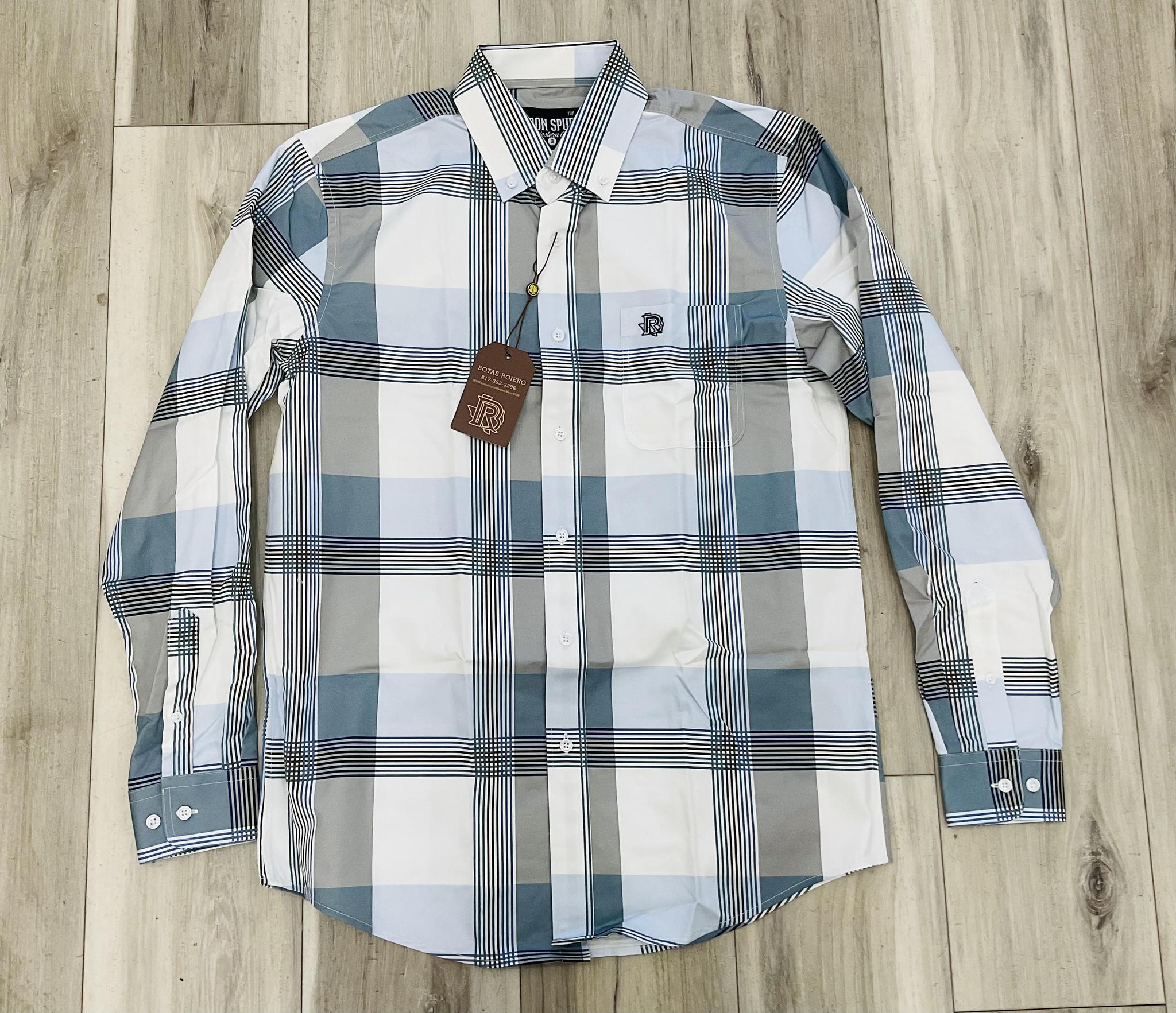 ‘’THE CLAY ’’ IRON SPUR  MEN’S WHITE STRIPE WESTERN LONG SLEEVE SHIRT