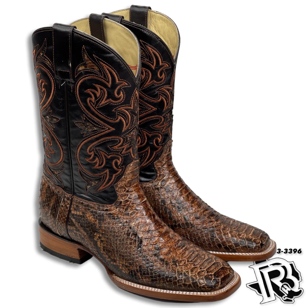 Men Boots | Square Toe Western Boots Cognac Python
