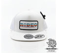 ‘’LEO’’ HOOEY MENS RODEO WHITE 5 PANEL TRUCKER WITH SERAPE/WHITE RECTANGULAR PATCH CAP| 2560T-BK